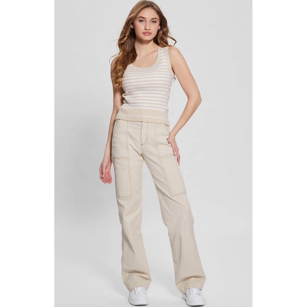 GUESS Carrie Carpenter Jeans Cream Off White Wide Leg Utility Size 30 NWT